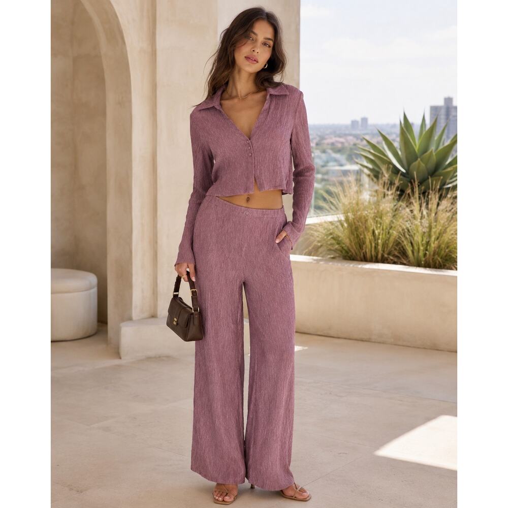 House of Harlow 1960 REVOLVE Kassia Sandro Set XXS Mauve Plisse Co Ord